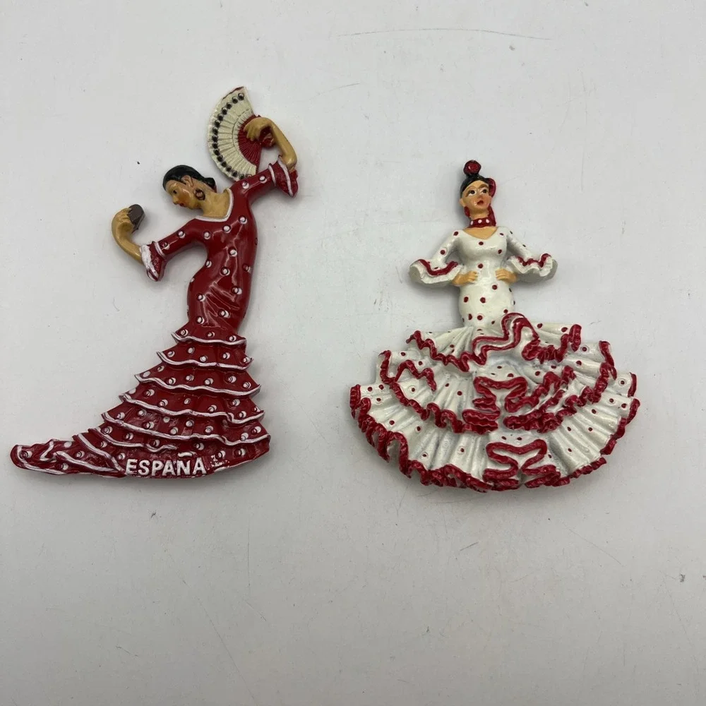 Lot of 2 Spain Flamenco Dancer Fridge Magnets Souvenirs 3D Resin España
